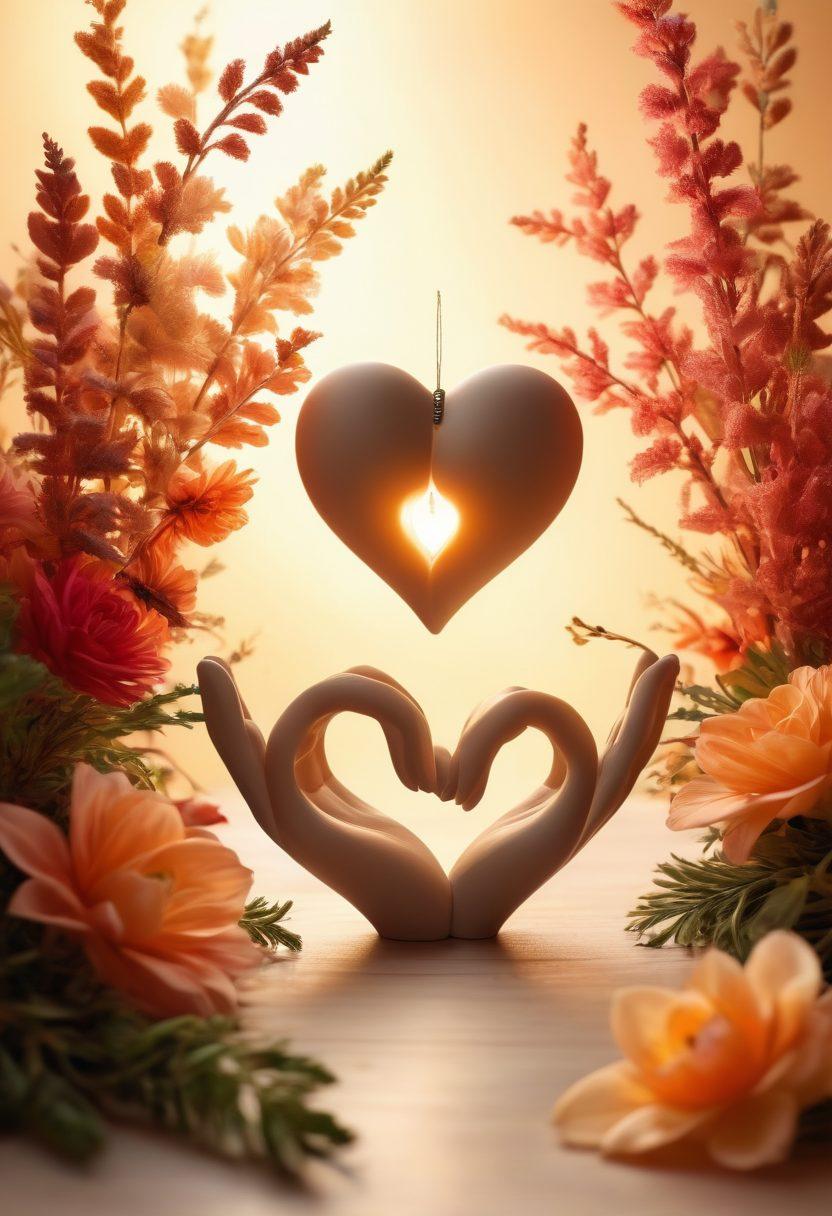 A serene scene of two figures sharing a deep connection, nestled in a cozy and intimate environment adorned with warm lighting, soft textiles, and lush plants. The background features abstract symbols of passion and intimacy swirling gently around them, evoking a sense of warmth and trust. The faces of the figures should radiate emotion, reflecting joy and understanding. Include elements like candlesticks, a heart-shaped ornament, and delicate flowers to enhance the theme of connection. super-realistic. warm colors. soft focus.